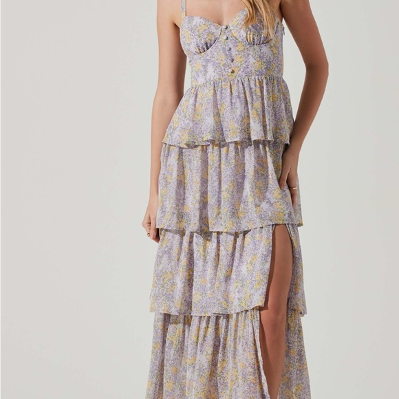 ASTR the Label Floral Tiered Maxi Dress in Lavender Yellow - Picture 2 of 3